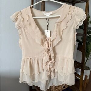 Ruffled Blouse with front tie pieces cream bohemian